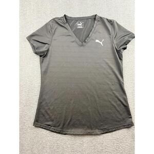 Puma Women's XL V-Neck Athletic T-Shirt Gray Heather Short Sleeve Workout Top